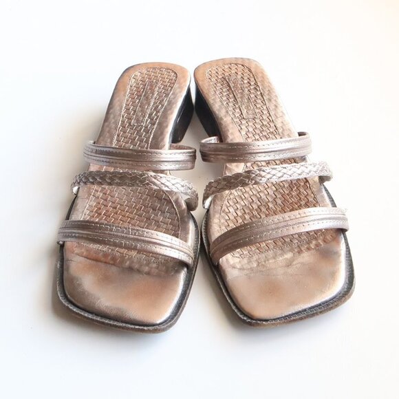 Sesto Meucci Silver Leather Square Toe Strappy Mule Sandals Block Heel Slides 10 - Picture 4 of 16